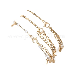Round ABS Imitation Pearl Beaded Chains & 304 Stainless Steel Cable Chains Stackable Bracelets for Women&nbsp;BJEW-JB12452-01
