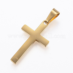304ステンレスペンダントイオンプレーティング(IP)  クロス  ゴールドカラー  28x15.5x1.9mm  穴：8x5mm&nbsp;X-STAS-H389-13G