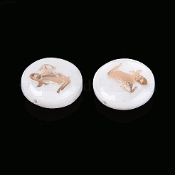 天然淡水シェルビーズ  金メッキ真鍮エッチング金属装飾付き  十二星座とフラットラウンド  貝殻色  山羊座  11~12x4~6mm  穴：0.5~0.9mm&nbsp;SHEL-N037-02H-G