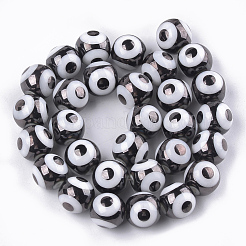 電気メッキガラスビーズセット  ナザールボンジュウ模様  ブラック  10x9.5~10mm  穴：1.2mm  約30個/連  11.2インチ&nbsp;EGLA-T012-02C