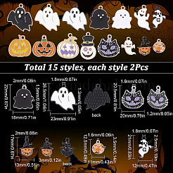30本15スタイルアロイエナメルペンダント  ハロウィン用  ゴースト＆カボチャ  ミックスカラー  12.5~26.5x12~23x1.2~3mm  穴：1.5~2mm  2個/スタイル&nbsp;ENAM-SC0003-42