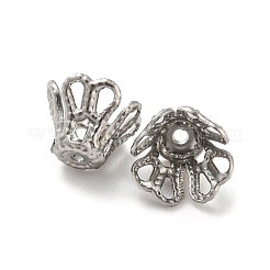 変色しない316サージカルステンレススチールビーズキャップ  4花びら  花  ステンレス鋼色  7x5mm  穴：0.8mm&nbsp;X-STAS-Q310-09B-P