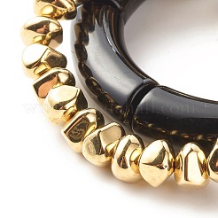 分厚いチューブビーズストレッチbraeletesセット  ナゲッツビーズブレスレット  女性のためのアクリル＆ccbプラスチックビーズブレスレット  ゴールド  内径：2インチ（5cm）  2個/セット&nbsp;X-BJEW-JB07321