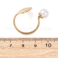 304ステンレススチールカフオープンリング  丸型で魚の尾がある  プラスチック製の模造パールビーズ付き  ゴールドカラー  19mm&nbsp;LS-RJEW-P183-01G