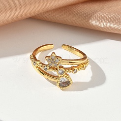 Brass Micro Pave Cubic Zirconia Cuff Open Rings&nbsp;RJEW-C163-11G