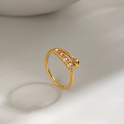 304 Stainless Steel Rhinestone Heart Cuff Open Rings for Women&nbsp;MH2776