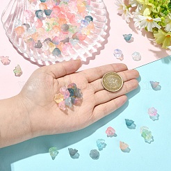 120色のフロストガラスビーズキャップ12個  6  - 花びらの花  金粉付き  ミックスカラー  11x12x8mm  穴：1.4mm  10個/カラー&nbsp;FGLA-YW0001-04