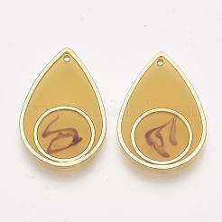 エポキシ樹脂ペンダント  合金パーツ  ティアドロップ  ゴールドカラー  ゴールデンロッド  25.5x17x2mm  穴：0.8mm&nbsp;RESI-S368-13B