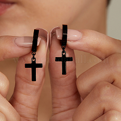 Hip-hop Style 201 Stainless Steel Cross Pendant Hoop Earring for Women&nbsp;UB5113