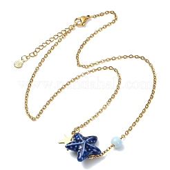 Ocean Handmade Porcelain Starfish Pendant 304 Stainless Steel Cable Chain Necklaces for Women&nbsp;NJEW-JN06138