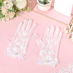 ポリエステル製の花嫁用レースグローブ  樹脂模造パール入り  ホワイト  230x105x11.5mm&nbsp;AJEW-WH20120-23A