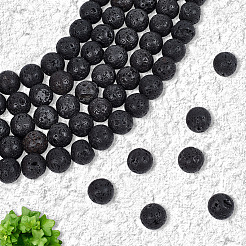 5連売り天然溶岩ラウンドビーズ連売り  ラウンド  ブラック  10mm  穴：1mm  約37個/連  15.15インチ（38.5cm）&nbsp;G-LT0001-02A-02