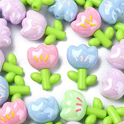 エナメルアクリルビーズ30個  花  ミックスカラー  26x18x12.3mm  穴：1.8mm  30個/セット&nbsp;OACR-CJ0002-01