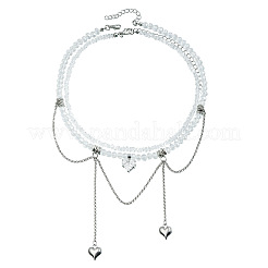 Alloy Pave Clear Cubic Zirconia Heart Tassel 2-Strand Choker Necklaces for Women&nbsp;WGFC514-01