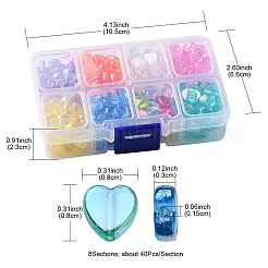 320個8スタイル透明アクリルビーズ  ハート  染め  ABカラー  ミックスカラー  8x8x3mm  穴：1.5mm  40個/スタイル&nbsp;TACR-YW0001-65