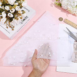 ポリエステルガーゼのブライダルショール  腹筋プラスチックパールビーズ付き  ホワイト  730x375x9.5mm&nbsp;AJEW-ME0002-74B