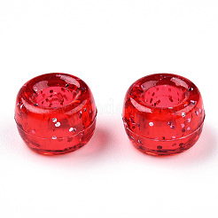 透明プラスチックビーズ  グリッターパウダー付き  バレル  ファイヤーブリック  9x6mm  穴：3.8mm  約1900個/500g&nbsp;KY-T025-01-B05