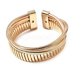 女性用鉄製マルチ連スネークチェーンカフバングル  ゴールドカラー  内径：2.20インチ（5.6cm）  ワイド：22mm&nbsp;BJEW-P390-01B-G