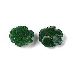 染色された天然の白翡翠の彫刻ビーズ  花バラ  片穴  グリーン  11~12.5x11~12.5x5~7mm  穴：1~1.5mm&nbsp;G-Q601-41C-01