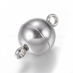 変色しにくい304ステンレススチールのループ付きマグネット留め具  ラウンド  ステンレス鋼色  14x8mm  穴：2mm&nbsp;STAS-K006-8mm-04C