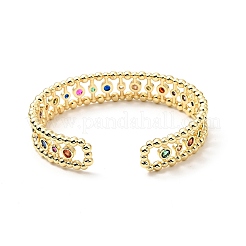 Colorful Cubic Zirconia Flat Round Open Cuff Bangle&nbsp;BJEW-J165-03G