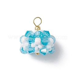 ガラスチャーム  花  ガラスシードビーズと真鍮ループ付き  多面カット  ライトスカイブルー  17.5x16mm  穴：2.3mm&nbsp;PALLOY-MZ00673-04