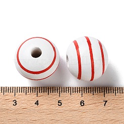 プリントウッドヨーロピアンビーズ  縞模様の丸い  レッド  20x18mm  穴：4mm&nbsp;WOOD-Z002-13B