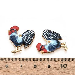プリント合金ペンダント  コックチャーム  ライトスチールブルー  22x20.5x1.5~2mm  穴：0.9~1mm&nbsp;ENAM-CJC0020-47F