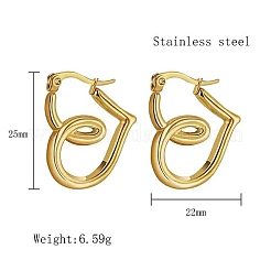 女性用304ステンレスフープピアス  ハート  18KGP本金メッキ  25x22mm&nbsp;NS6232-1