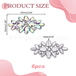 ガラスラインストーンオーナメントアクセサリー  花  クリスタルAB  67x35x6mm&nbsp;DIY-WH0308-990B