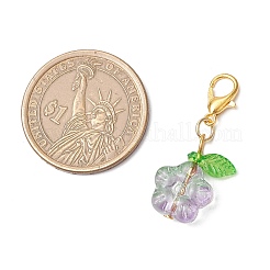 花のガラスのペンダントの装飾  バッグ装飾用の亜鉛合金製ロブスタークロウ留め具付き  ミックスカラー  34.5mm&nbsp;HJEW-JM03336