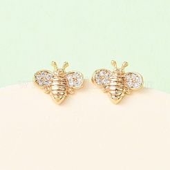 真鍮マイクロパヴェクリアキュービックジルコニアビースタッドピアス  18KGP本金メッキ  7.5x10mm&nbsp;EJEW-L278-10G