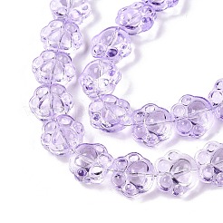 透明電気メッキガラスビーズ連売り  猫の足のプリント  ライラック  14x15x8.5mm  穴：1mm  約45個/連  24.80''（63センチメートル）&nbsp;EGLA-T021-12E