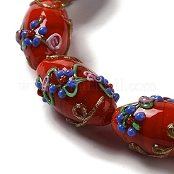 手作りランプワークビーズ  ライスウィットフラワー  レッド  23x12~13mm  穴：1.6mm&nbsp;LAMP-J089-D11-A