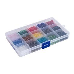 不透明なソリッドカラーのガラスビーズ  多面カット  ロンデル  ミックスカラー  4x3mm  穴：0.4mm  15色  200個/カラー  3000個/箱&nbsp;EGLA-X0006-02A-4mm