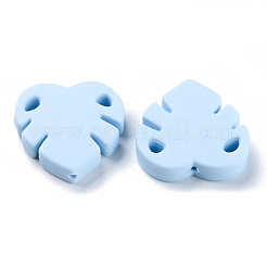 食品グレードの環境に優しいシリコーン焦点ビーズ  葉  ライトスカイブルー  35x35.5x8mm  穴：2.5mm&nbsp;LS-SIL-S003-06A