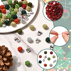 Christmas Theme 84Pcs 7 Colors Handmade Polymer Clay Rhinestone Round Beads&nbsp;RB-PA0001-06