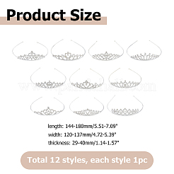 12個 12スタイル 合金ラインストーンヘアバンド  クラウン  銀  144~180x120~137x29~40mm  1個/スタイル&nbsp;OHAR-HS0001-05