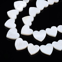 天然淡水シェルビーズ連売り  ハート  乳白色  12~13x12~14x3mm  穴：0.8mm  約30個/連  14.96インチ〜15.35インチ（38cm）&nbsp;SHEL-N027-21