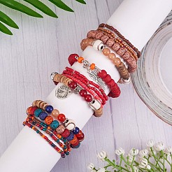 5Pcs 5 Style Wood & Glass Seed & Acrylic Beaded Stretch Bracelets Set with Baseball&nbsp;JB709C
