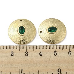 304ステンレスペンダント  エメラルドラインストーン付き  フラットラウンドのチャーム  14KGP本金メッキ  20x3mm  穴：1.2mm&nbsp;STAS-L022-055G