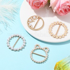 4個 4スタイル プラスチックパールスカーフバックルリング  女性の女の子のための合金クラスプホルダー  ゴールドカラー  30mm  1個/スタイル&nbsp;AJEW-CJ0001-49