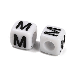 不透明なアクリルビーズ  エナメルスタイル  文字付きのキューブ  文字m  4.5x4.5x4.5mm  穴：2mm  5500個/ 500g&nbsp;OACR-S076-01M