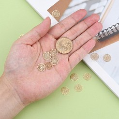 真鍮チャーム  エッチングされた金属装飾  長持ちメッキ  フラットラウンド  ライトゴールド  13x0.3mm  穴：1.2mm&nbsp;X-KKC-R001-03LG