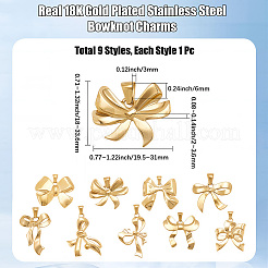 9個 9スタイル 201ステンレススチールペンダント  ちょう結びチャーム  18KGP本金メッキ  18~33x19.5~31x2~3.5mm  穴：6x3mm  1個/スタイル&nbsp;STAS-BBC0007-64