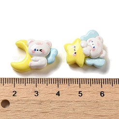 不透明な漫画樹脂デコデンカボション  月と星と雲を持つクマ  混合図形  ミックスカラー  15~20.5x17~20.5x6~8.5mm&nbsp;RESI-G091-05