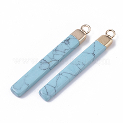 トップゴールデンメッキ合成ターコイズペンダント  黄金色の鉄のループ  バー  44~45x5.5x3mm  穴：2mm&nbsp;G-S359-028D