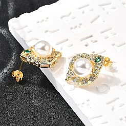 リーフブラスマイクロパヴェキュービックジルコニアスタッドピアス  プラスチック模造パールと  ラックめっき  カドミウムフリー＆鉛フリー  ゴールドカラー  20.5x15mm&nbsp;EJEW-C154-01G