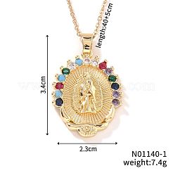 Brass Pave Cubic Zirconia Oval with Virgin Mary Pendant Necklaces for Women&nbsp;YT6762-1