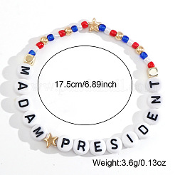 Plastic Madam President Letter Beaded Stretch Bracelets&nbsp;GS9049